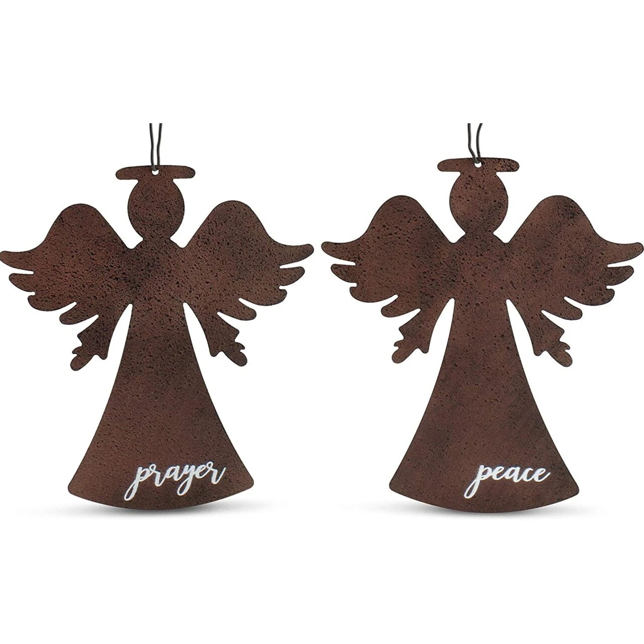 Rustic Angel Metal Ornaments Set of 2 Farmhouse Christmas Decor
